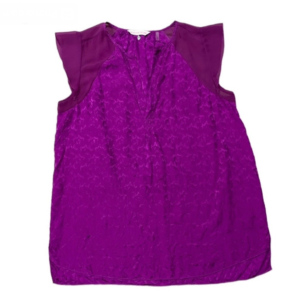 Rebecca Taylor V-Neck Silk Blouse, Magenta Pink Purple, Size 8